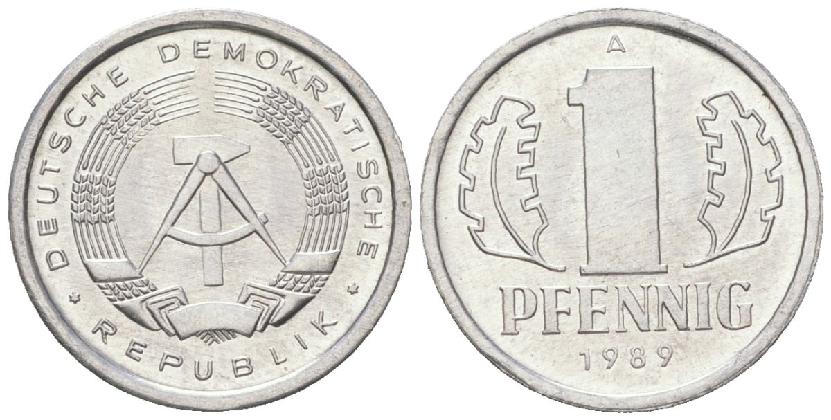 ГДР 1 пфенниг 1989 A KM 8.2 алюминий UNC 201-667
