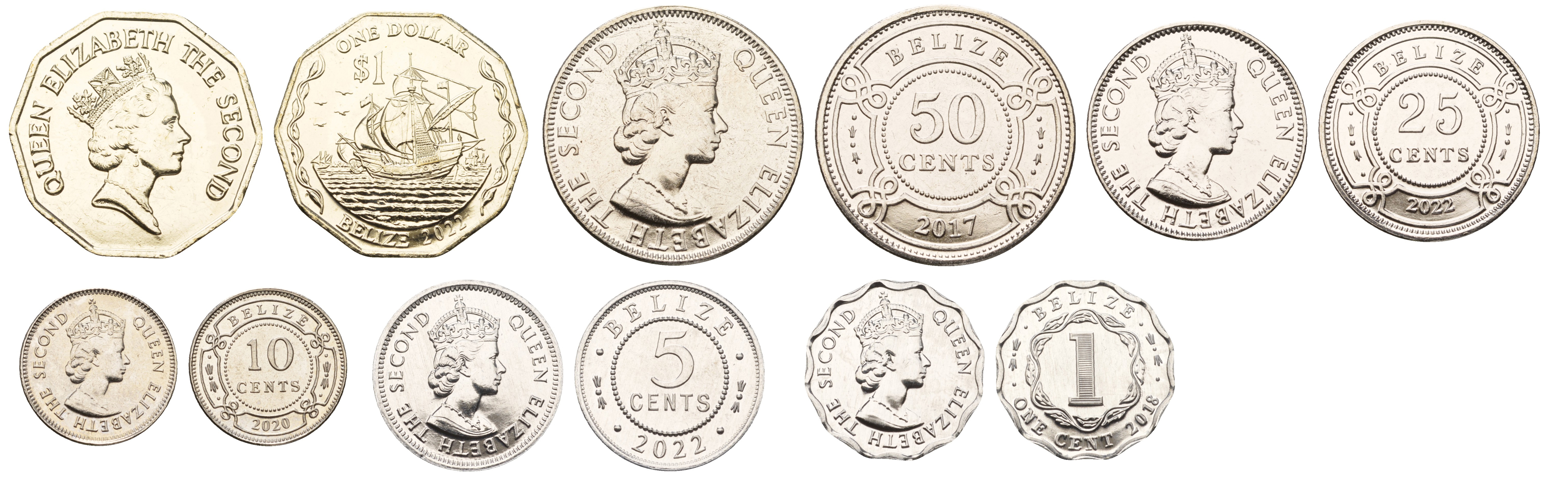 Белиз лот из 6 монет 2017-2022 1, 5, 10, 25, 50 центов и 1 доллар    UNC  M71-06