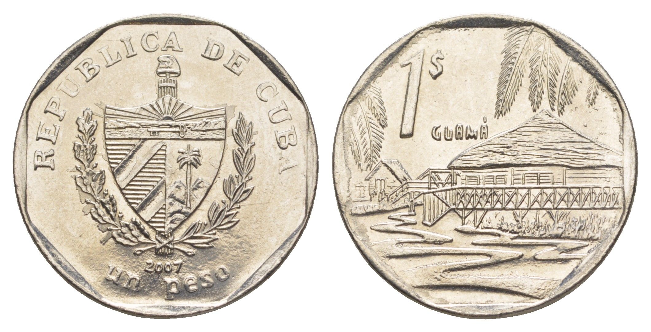 Куба 1 песо 2007 KM 579.2 сталь плакированная никелем UNC 4637-1124