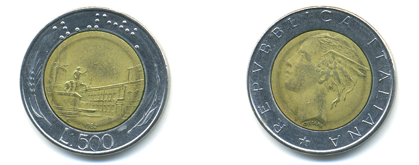 Италия 500 лир 1982 R, Квиринальский дворец в Риме KM 111 биметалл 89-733