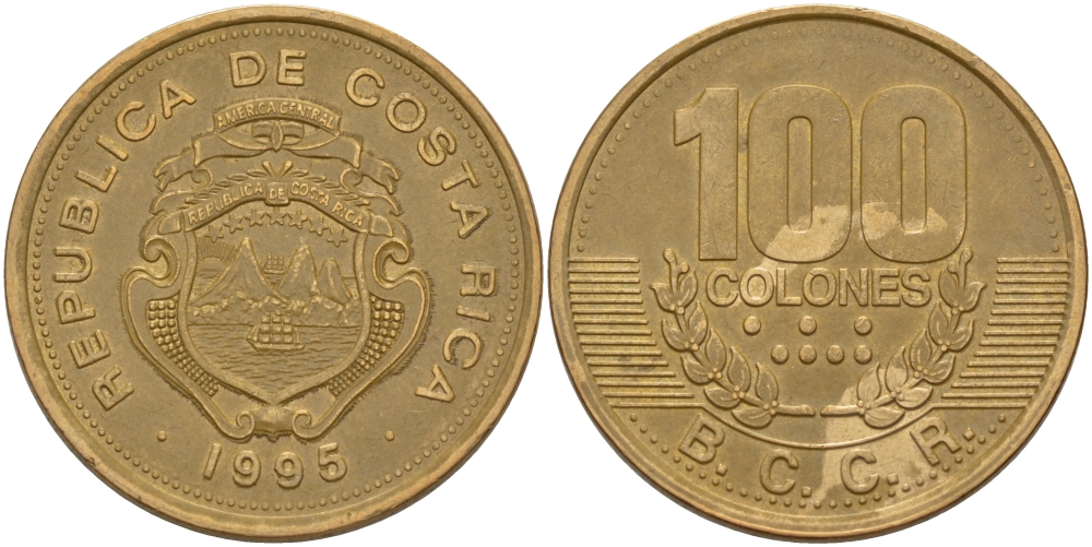 КОСТА-РИКА 100 КОЛОН 1995 w KM 230 сталь плакированная латунью 82-231