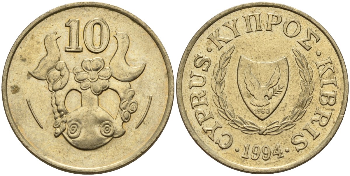Кипр 10 центов 1994 KM 56.3 никель латунь 4141-1223