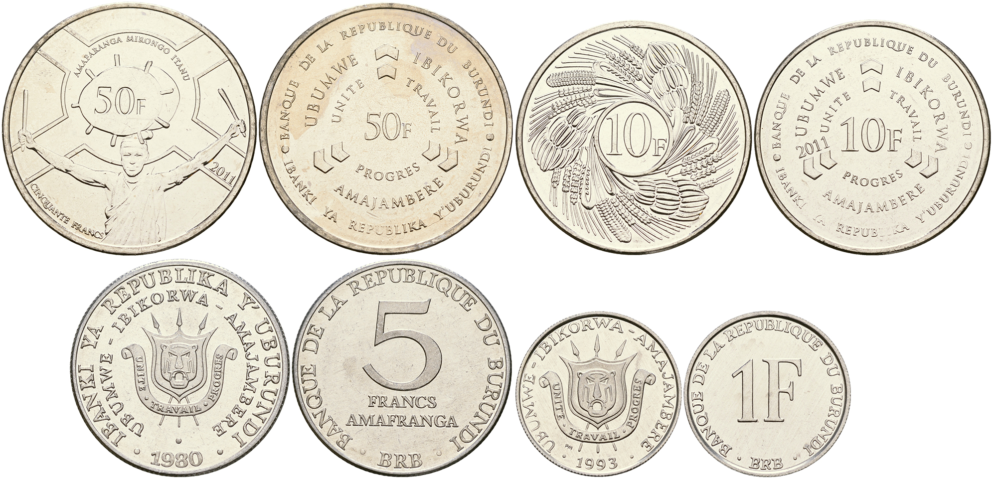 Бурунди 1, 5, 10 и 50 франков 1980-2011 1 франк 1993 UNC M79-19