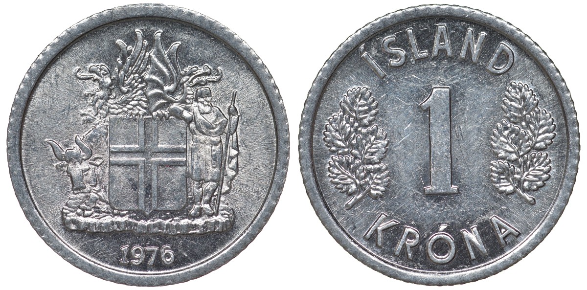 Исландия 1 крона 1976 KM 23 алюминий 4124-246