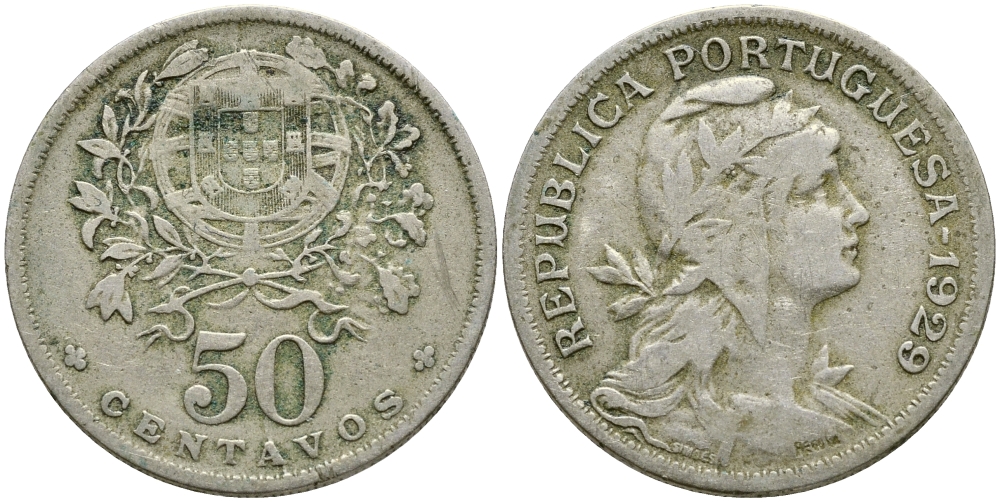 Португалия 50 сентаво 1929 KM 577 медно-никель 08-842