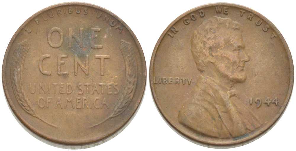 США 1 ЦЕНТ 1944 ЛИНКОЛЬН KM А132 медь цинк 3309-515