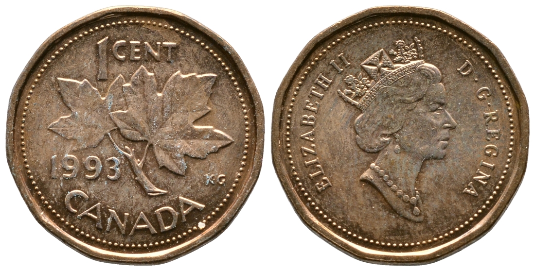 Канада 1 цент 1993 Елизавета II (1952-2022), кленовый лист KM 181 бронза 46-866
