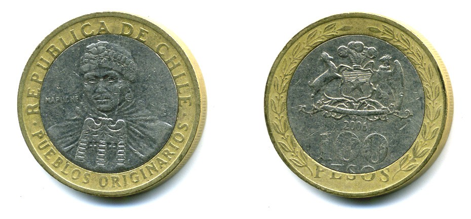 Чили 100 песо 2006 индейцы Мапуче KM 236 биметалл 29-241