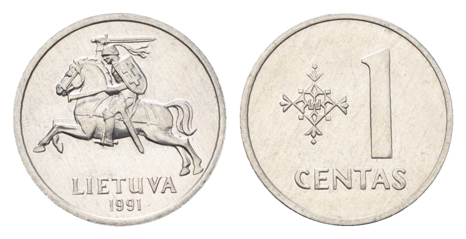 Литва 1 цент (сент) 1991 год-тип KM 85 алюминий UNC 4689-1024