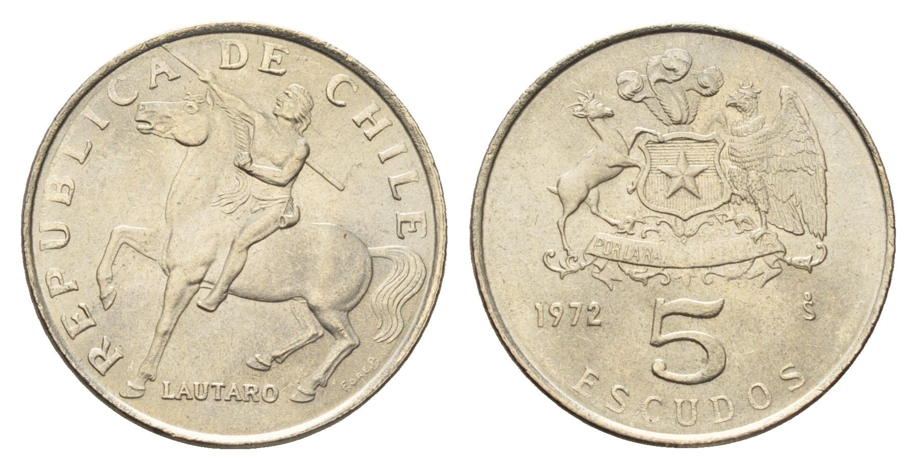 Чили 5 эскудо 1972 KM 199 медно-никель UNC 4620-117