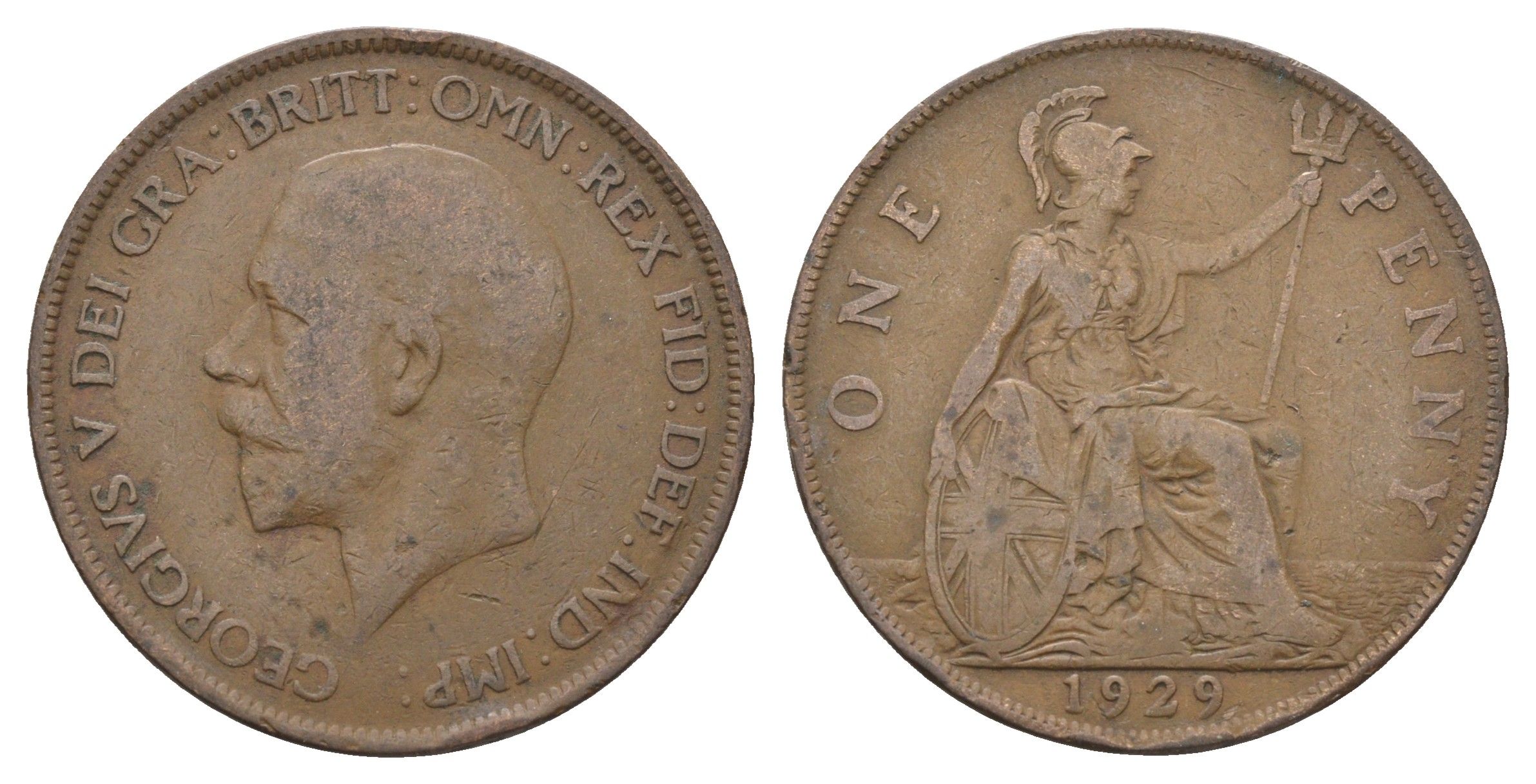 Великобритания 1 пенни 1929 Георг V (1910-1936) KM 838, Spink 4055 бронза 4661-726