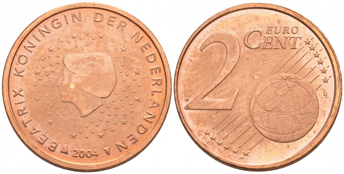 НИДЕРЛАНДЫ 2 ЕВРОЦЕНТА 2004 KM 235 сталь плакированная медью UNC 187-115