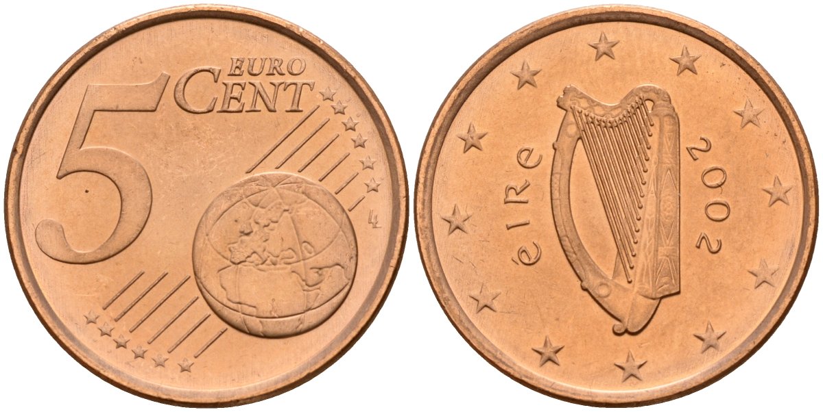 Ирландия 5 евроцентов 2002 KM 34 сталь плакированная медью 4141-324