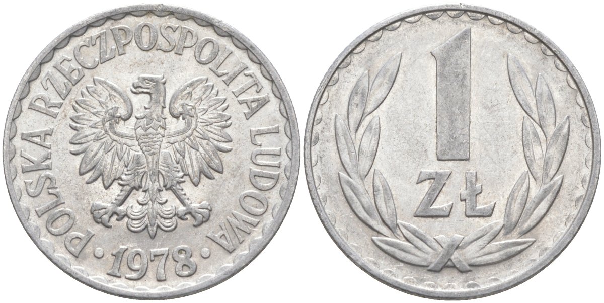 Польша 1 злотый 1978 Кремница KM 49.1, Parchimowicz 213r алюминий 3856-636