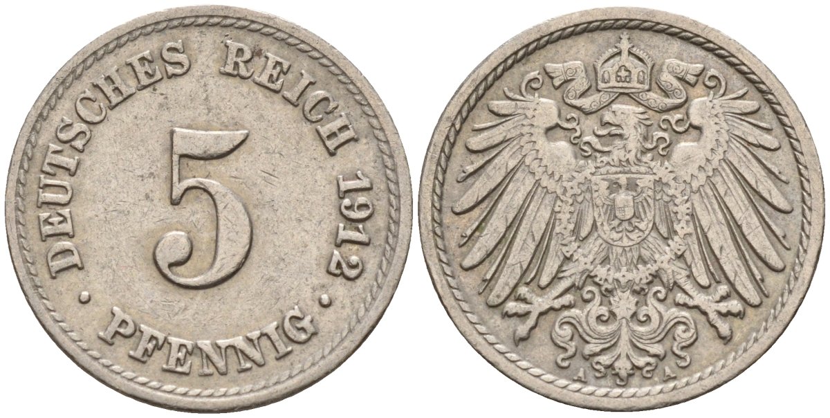 Германия 5 пфеннигов 1912 A KM 11, J. 12 медно-никель 4151-534