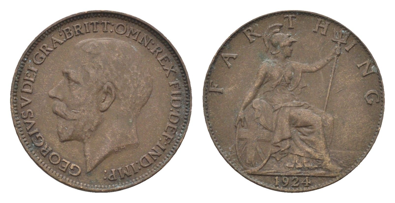 Великобритания 1 фартинг 1924 Георг V (1910-1936) KM 808.2, Spink 4060 бронза 4664-259