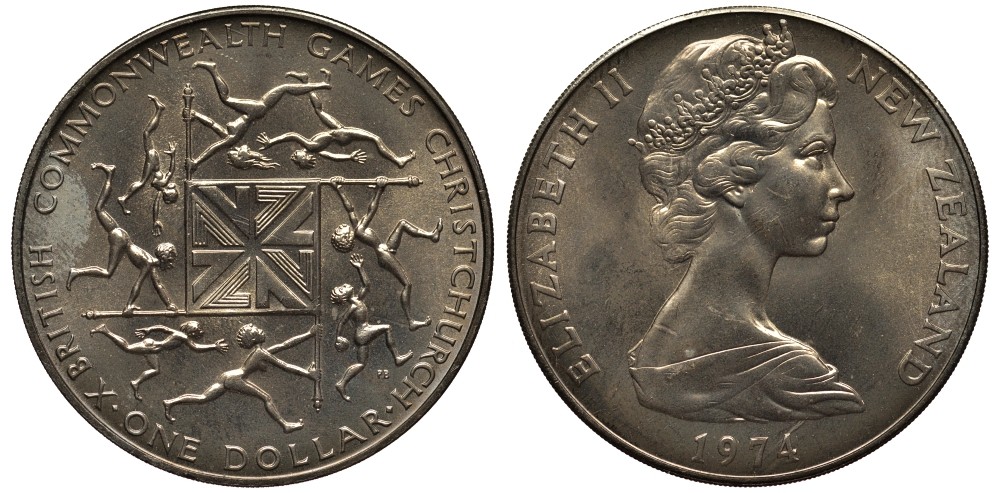 Новая Зеландия 1 доллар 1974 X Игры Британского Содружества наций, Елизавета II (1952-2022) KM 44 медно-никель UNC 4537-122