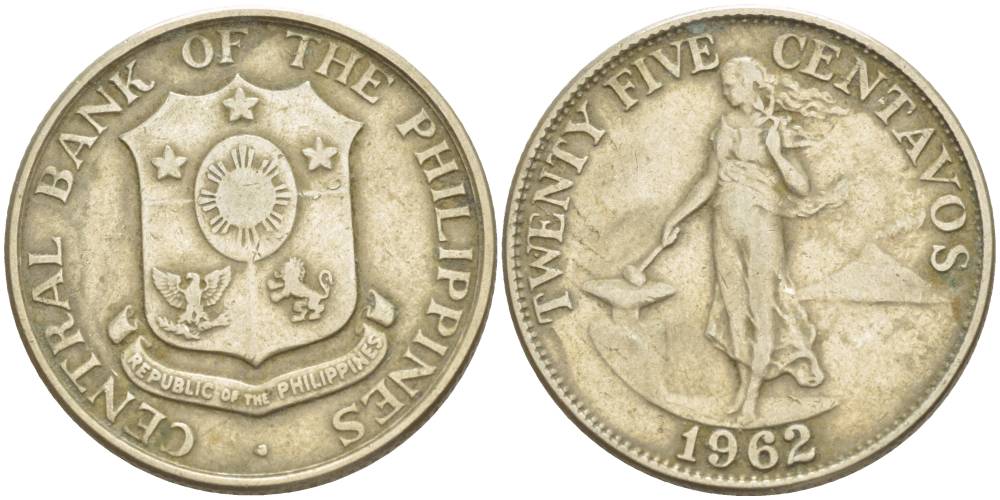 ФИЛИППИНЫ 25 СЕНТАВО 1962 KM 189.1 медь никель цинк 4544-552