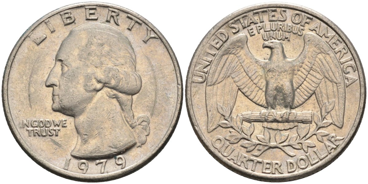 США 25 центов = квотер 1979 Вашингтон KM A164a медь плакированная медно-никелем 4584-1117