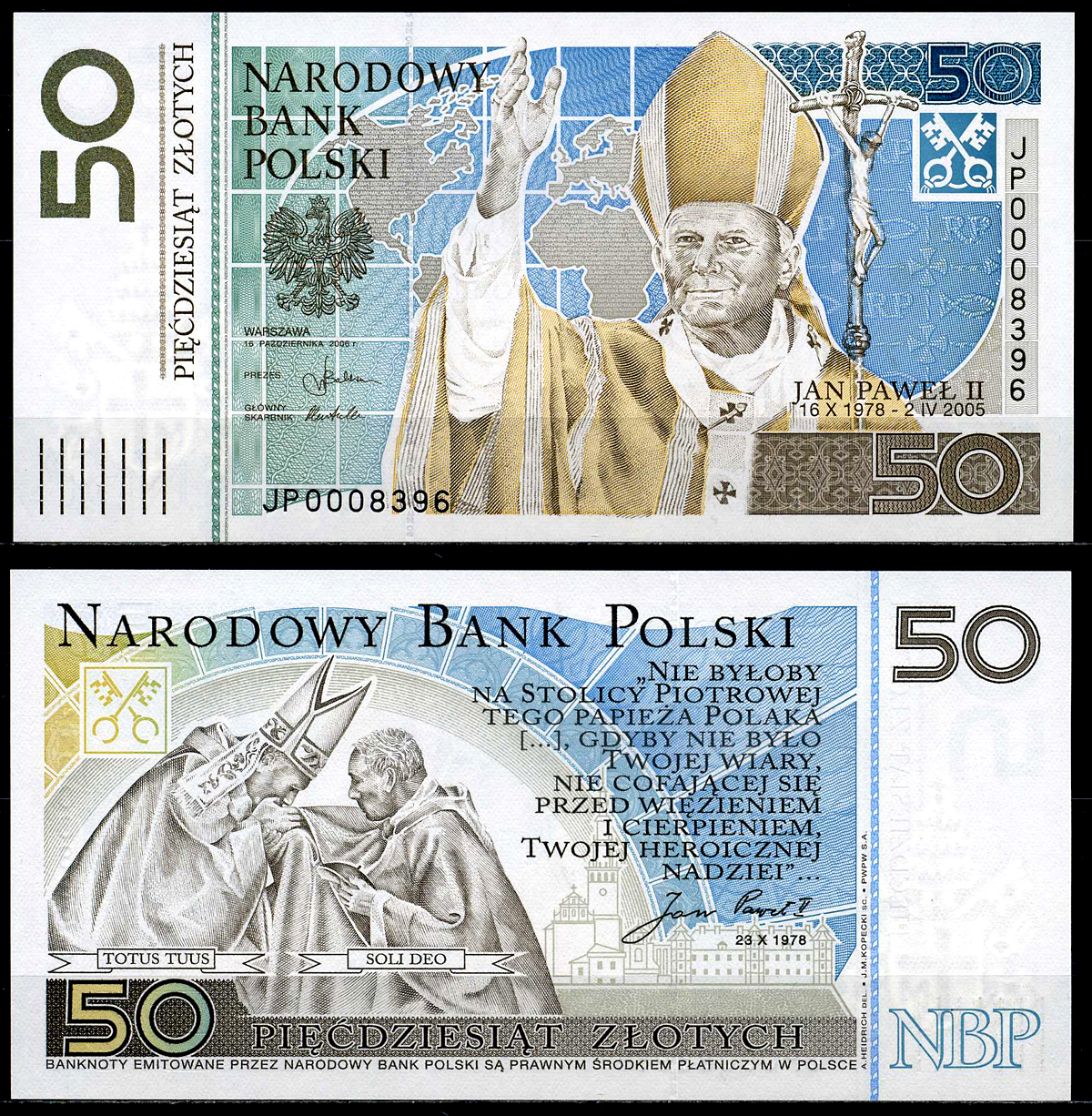 Польша 50 злотых 2006 на смерть папы Иоанна Павла II, оригинальный буклет Pick 178 бумага UNC (пресс) 450-63-1