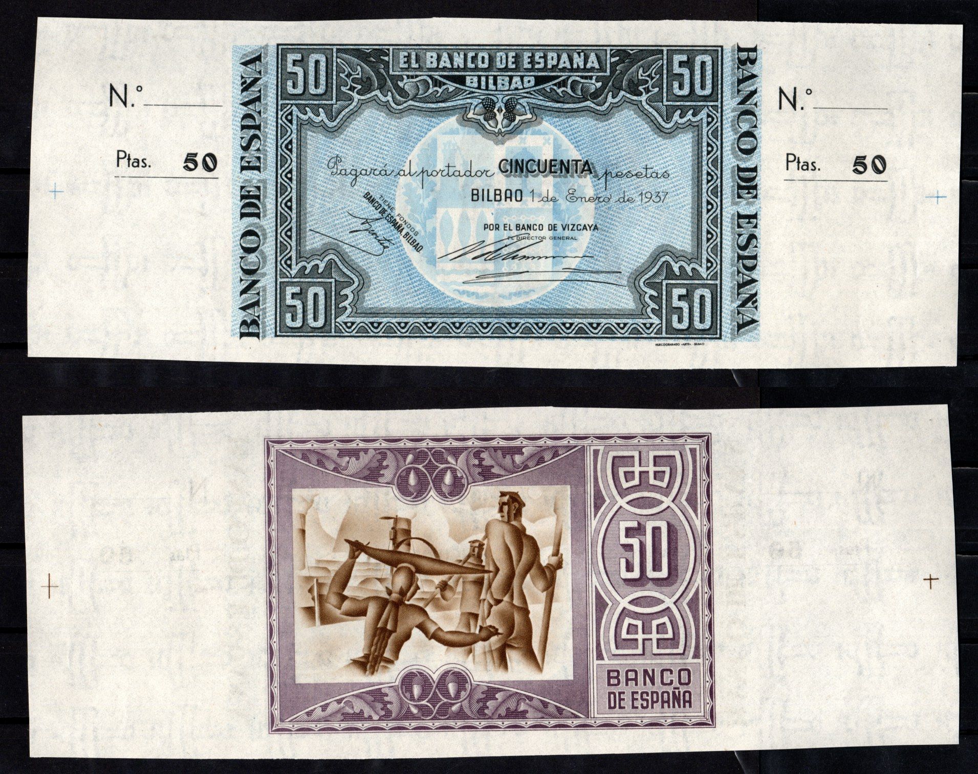 Испания, Бильбао 50 песет 1937 Pick S564 f бумага UNC (пресс) 6267-29-2