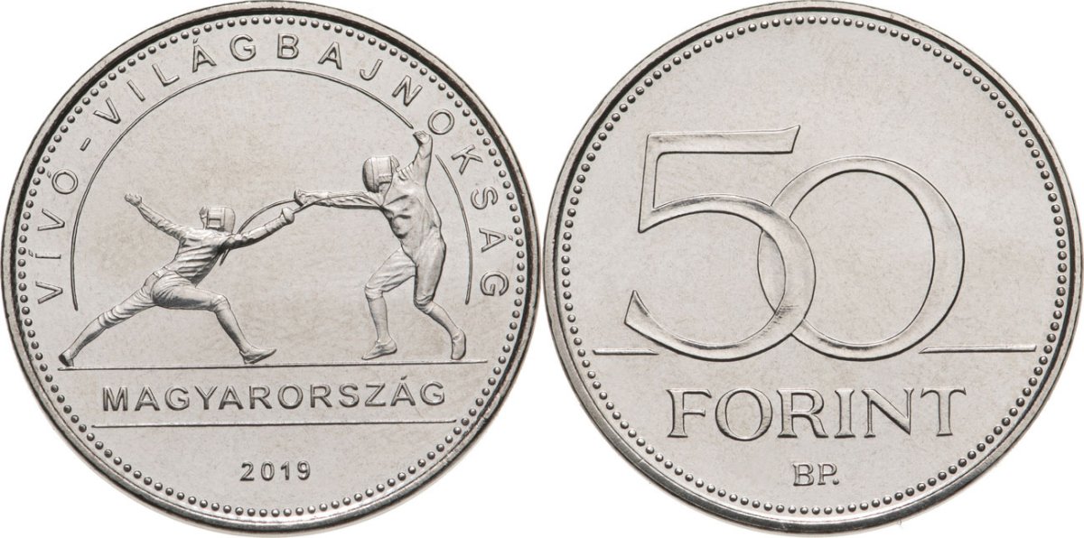 Венгрия 50 форинтов 2019 Чемпионат мира FIE по фехтованию KM NEW медно-никель UNC M28-12