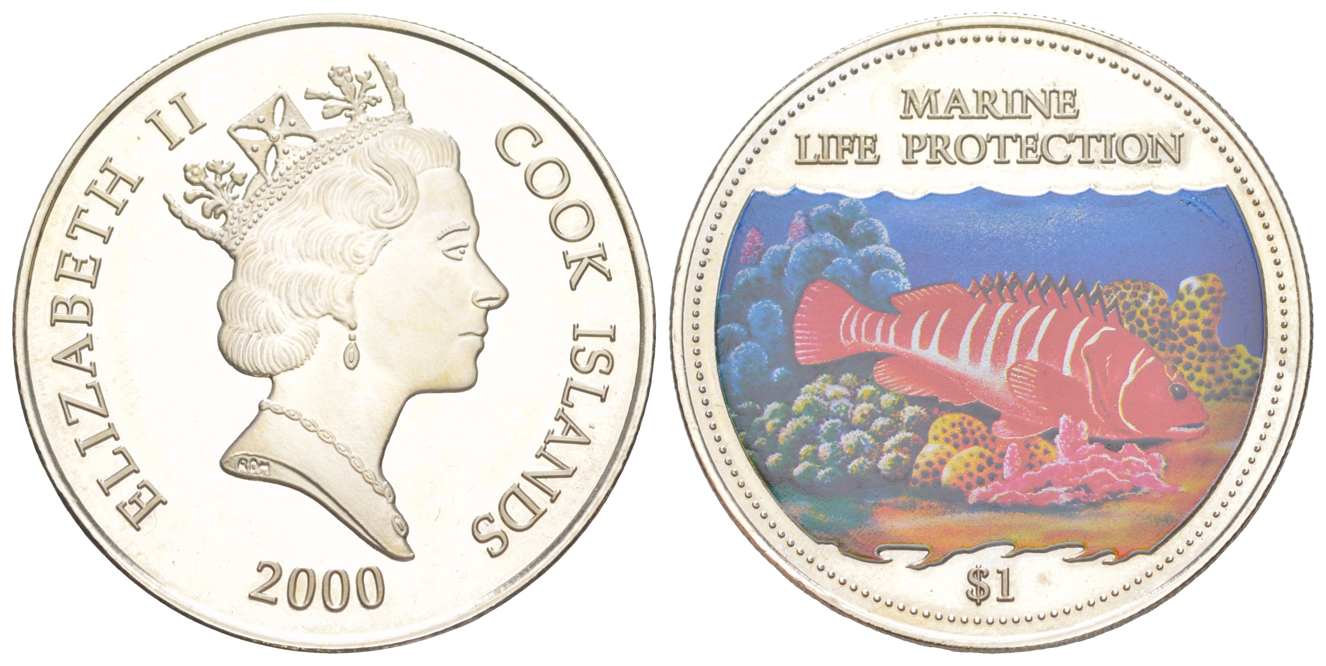 Острова Кука 1 доллар 2000 Защита морской жизни, тираж 5.000 экземпляров KM 1096 медно-никель PROOF 1525-1345