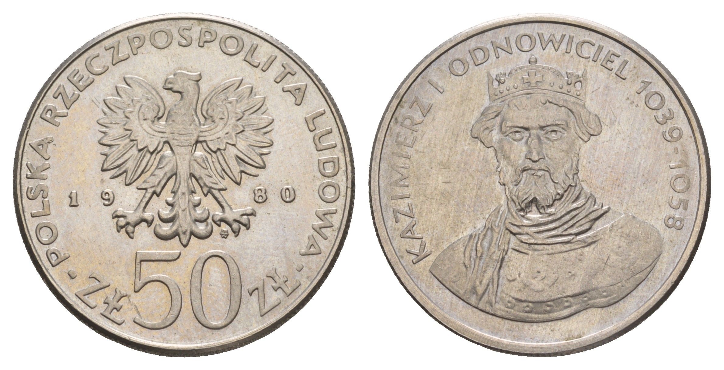 Польша 50 злотых 1980 Польские правители - Князь Казимир I Восстановитель Y 117 медно-никель UNC 4653-714