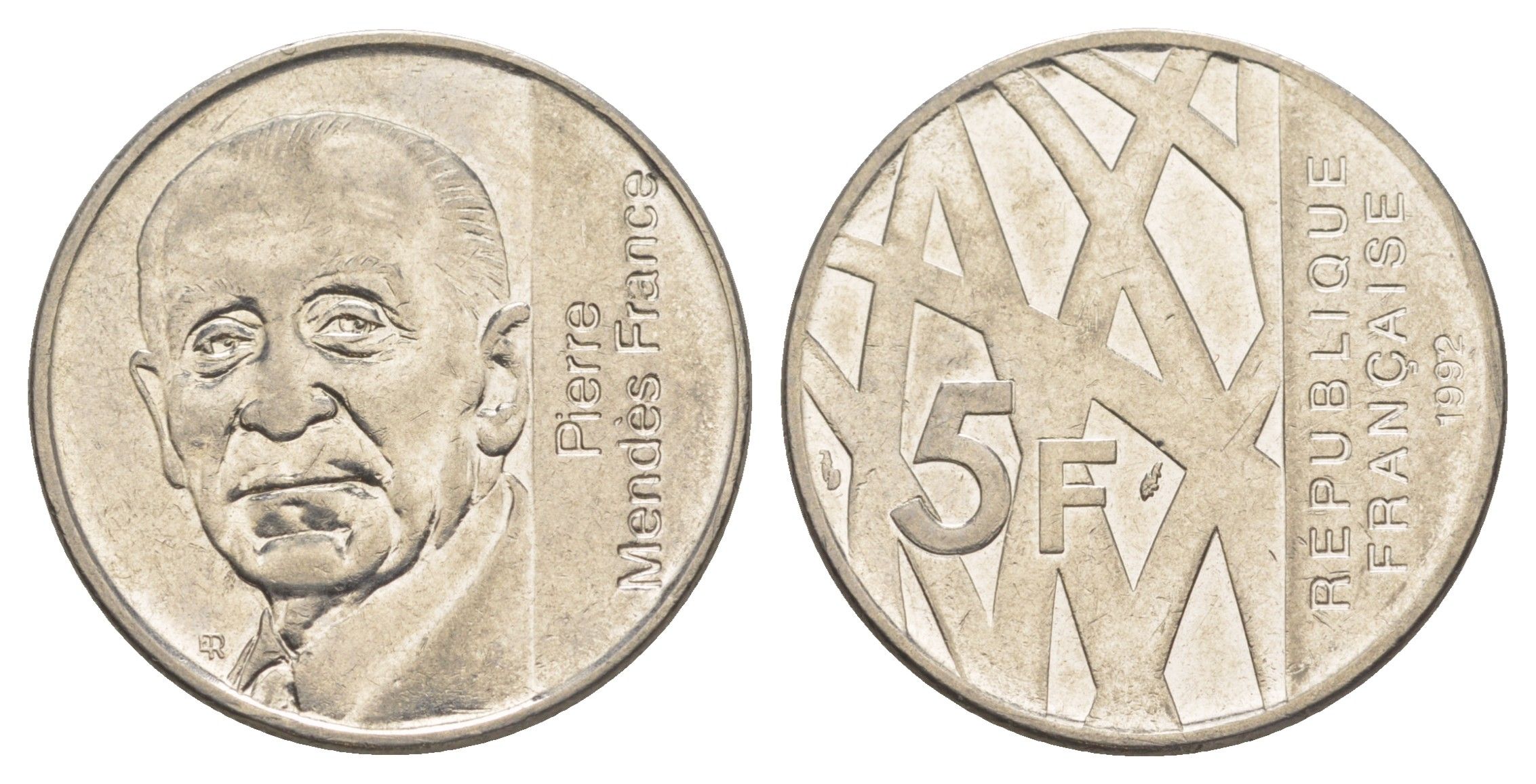 Франция 5 франков 1992 10 лет со дня смерти Пьера Мендеса-Франса KM 1006 никель 4171-217
