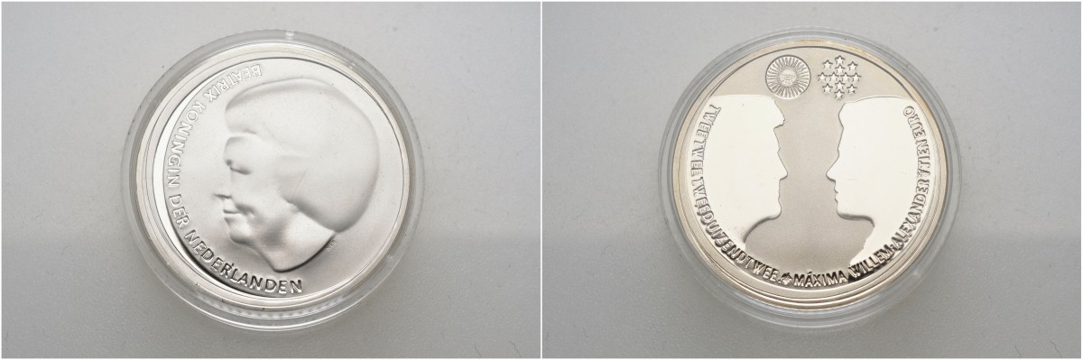 Нидерланды 10 евро 2002 свадьба а Виллема-Александра и Максимы, в оригинальной коробке, сертификат, вес 17,8 гр., проба 925 KM 243 серебро PROOFLIKE 00-00-00