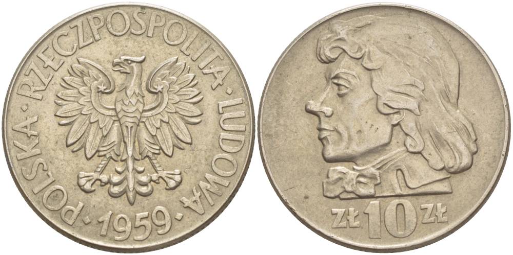Польша 10 злотых 1959 MW, Тадеуш Костюшко, первый год KM 50 медно-никель 4542-1224
