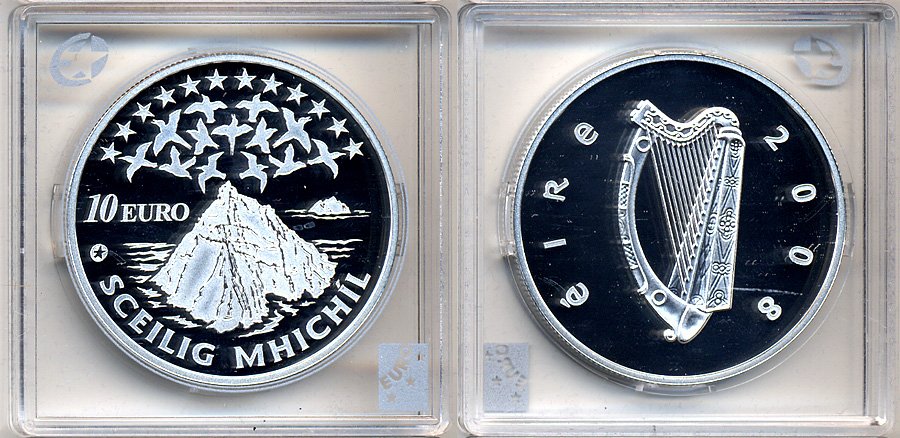 Ирландия 10 евро 2008 Европейское культурное наследие, монастырь на острове Скеллиг-Майкл KM 54 серебро PROOF 5-3-1-48