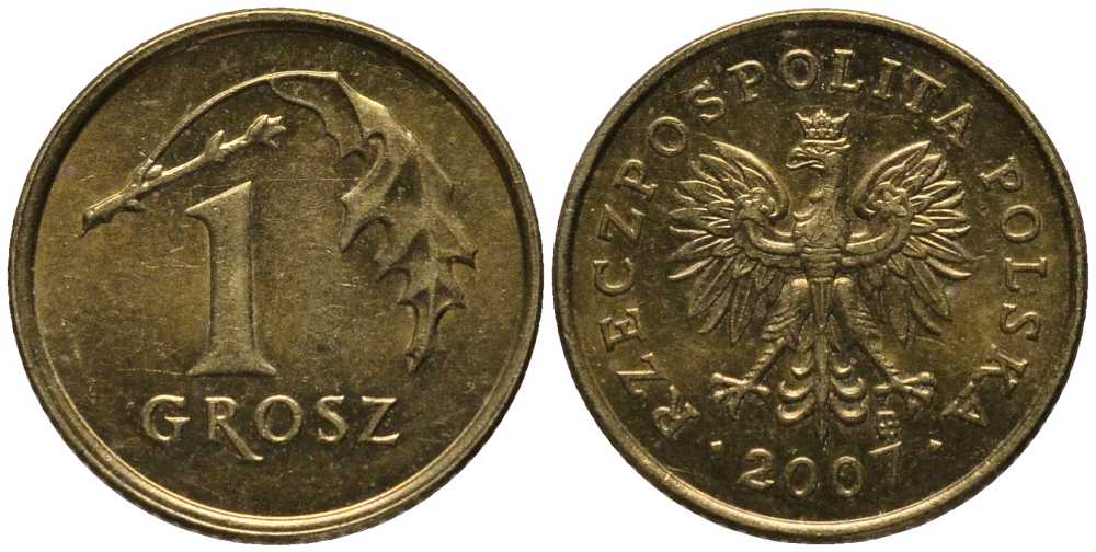 ПОЛЬША 1 ГРОШ 2007 MW KM 276 латунь 4392-743