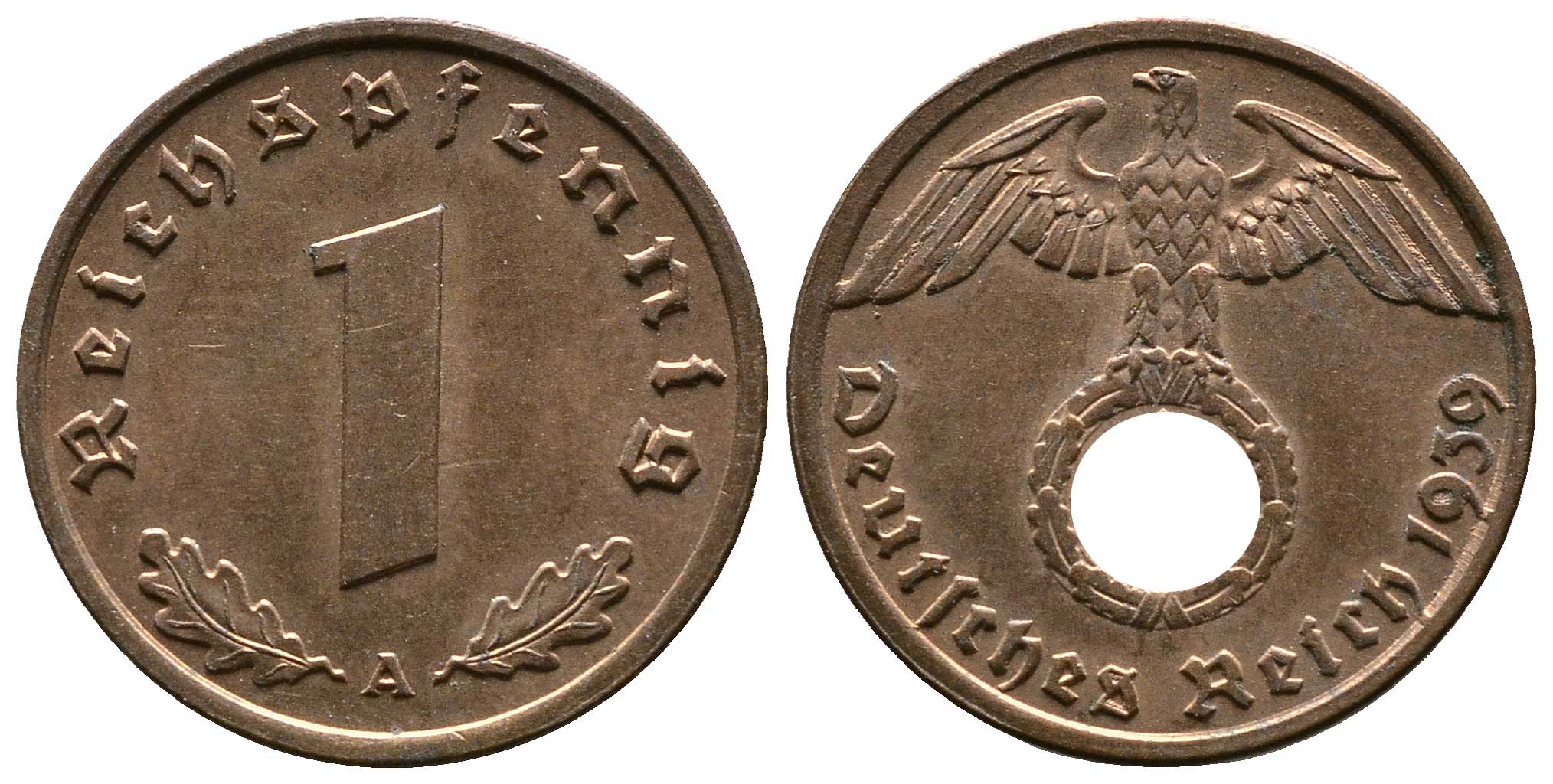 Германия 1 рейхспфенниг 1939 A KM 89, J. 361 бронза    220-362