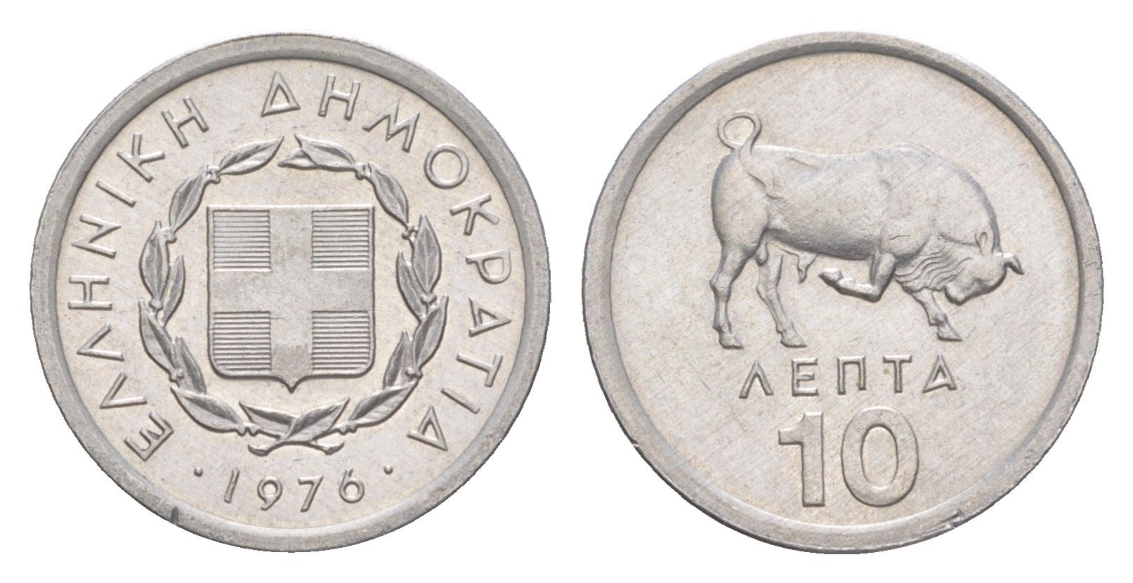Греция 10 лепт 1976 бык KM 113 алюминий UNC 220-953