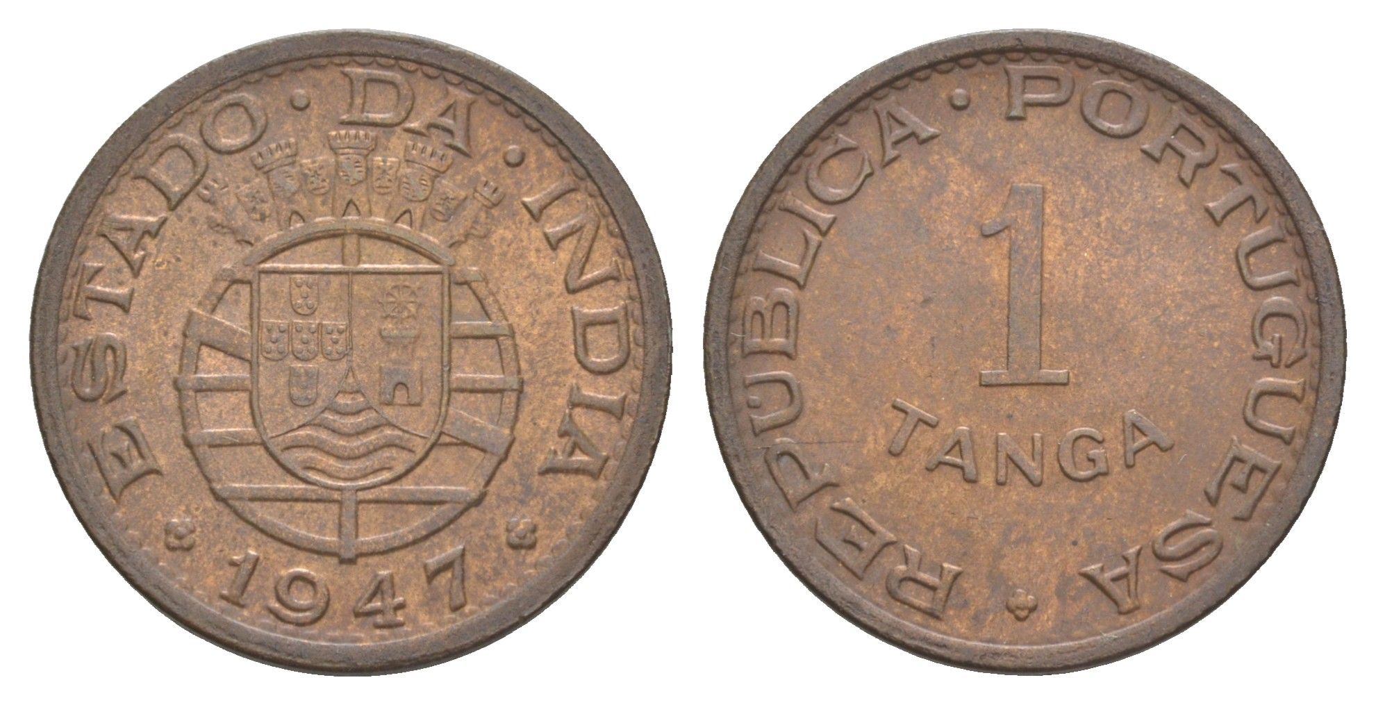 Португальская Индия 1 танга 1947 год-тип KM 24 бронза 4127-442