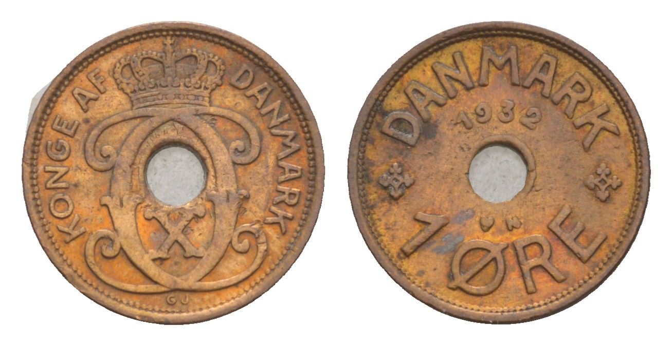 Дания 1 эре 1932 N, Кристиан X (1912-1947) KM 826 бронза 4658-148