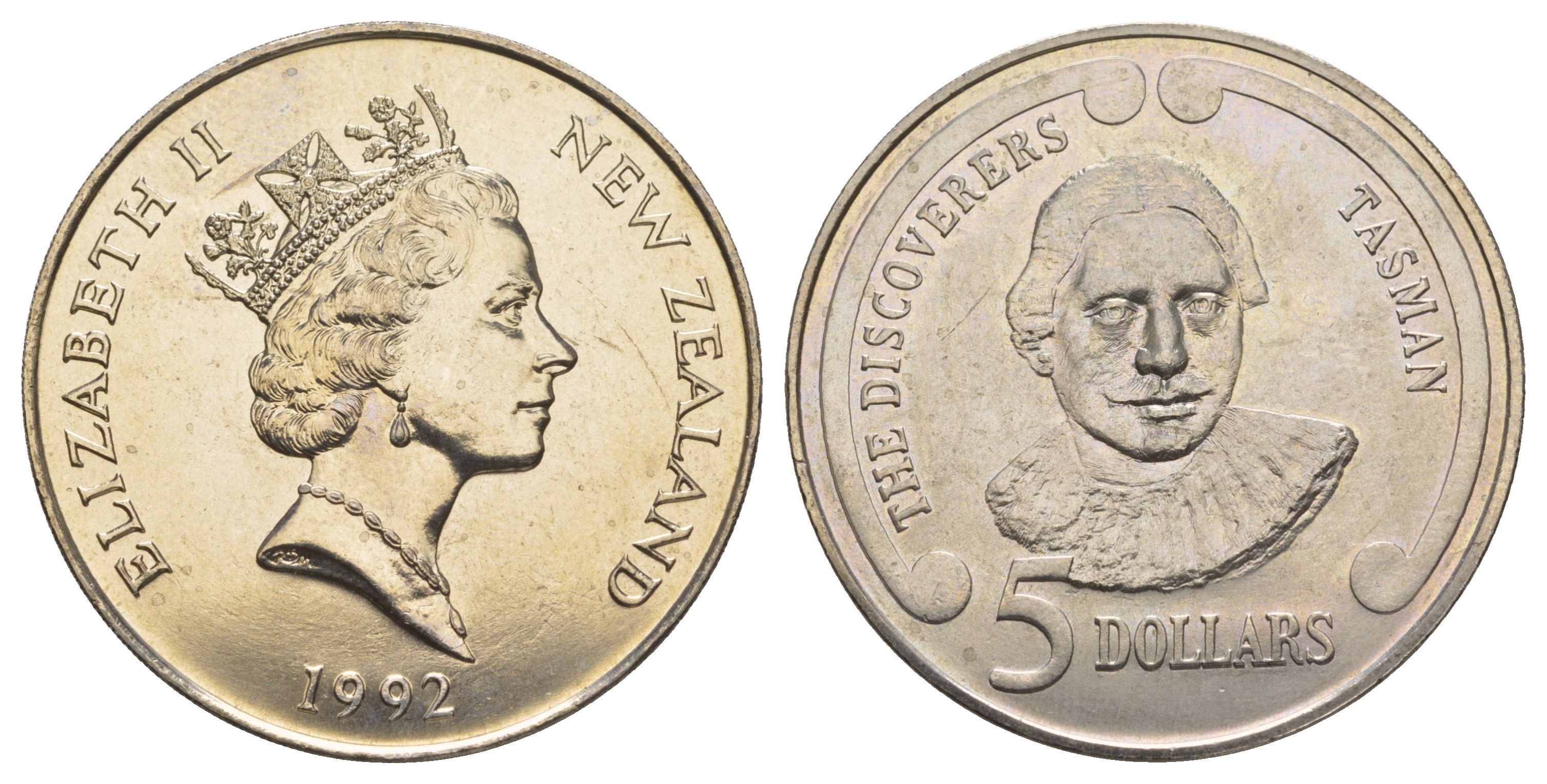 Новая Зеландия 5 долларов 1992 Первооткрыватели - Абел Тасман KM 84 медно-никель BU 5010-1321