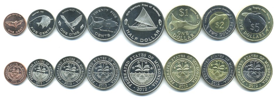 МИКРОНЕЗИЯ НАБОР ИЗ 8 МОНЕТ 2012 ЖИВОТНЫЕ UNC 00-00