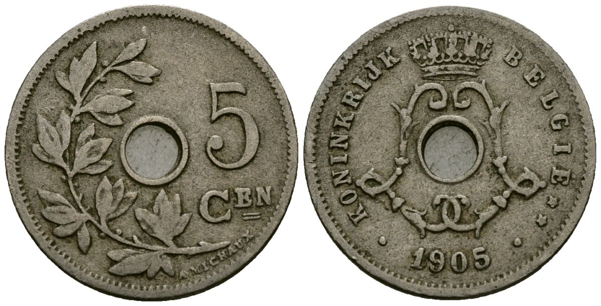 Бельгия 5 сантимов 1905 Belgie KM 55 медно-никель 4173-123
