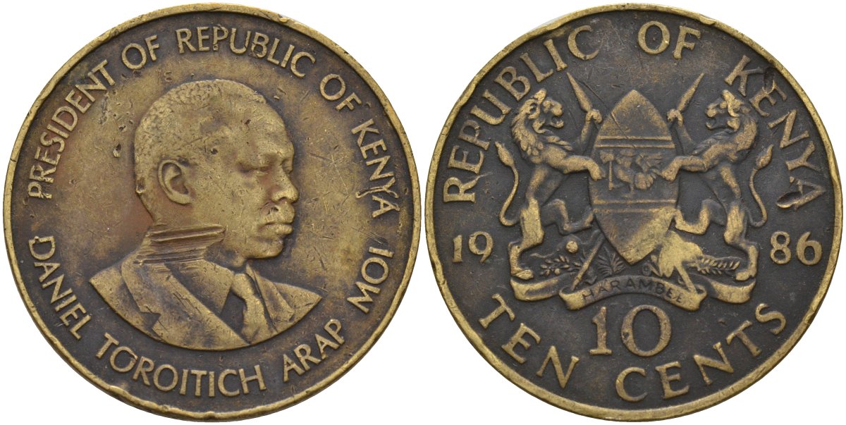 Кения 10 центов 1986 KM 18 никель латунь 4140-141