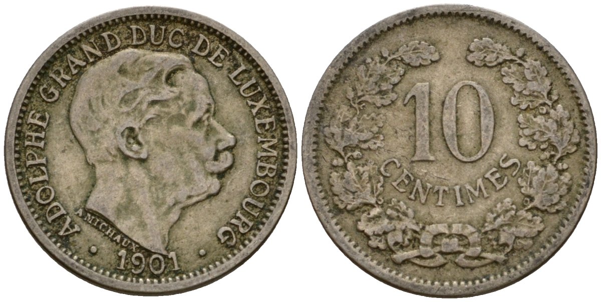 Люксембург 10 сантимов 1901 Адольф (1890-1905) KM 25 медно-никель 4602-427