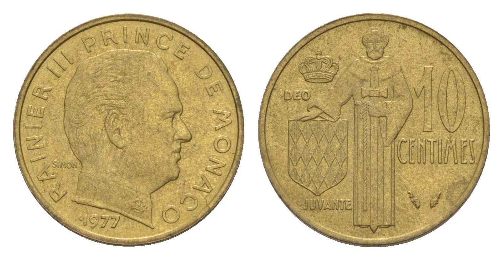 Монако 10 сантимов 1977 KM 142 медь алюминий никель aUNC 4632-837