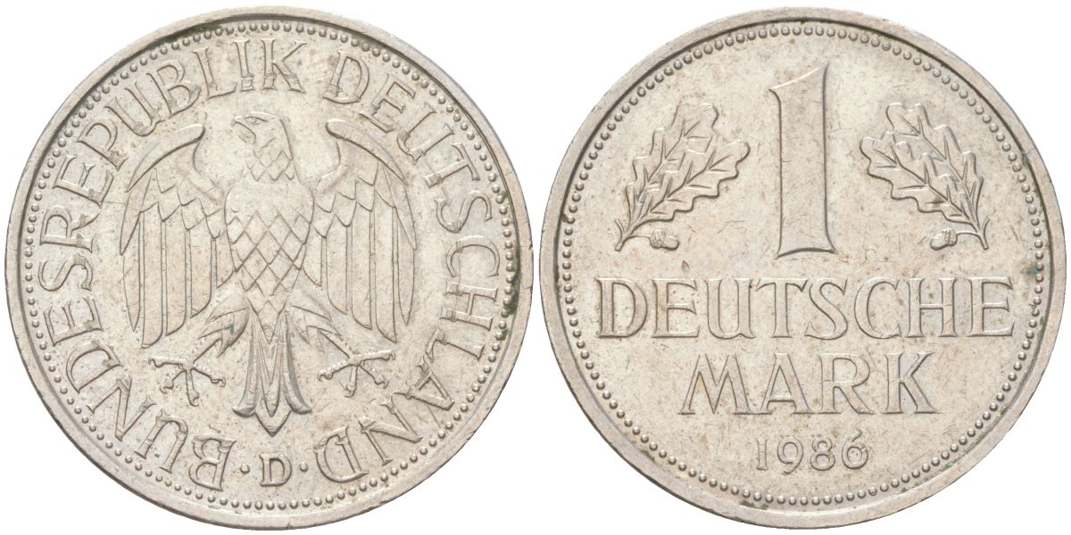 ФРГ 1 марка 1986 D KM 110 медно-никель 4143-147