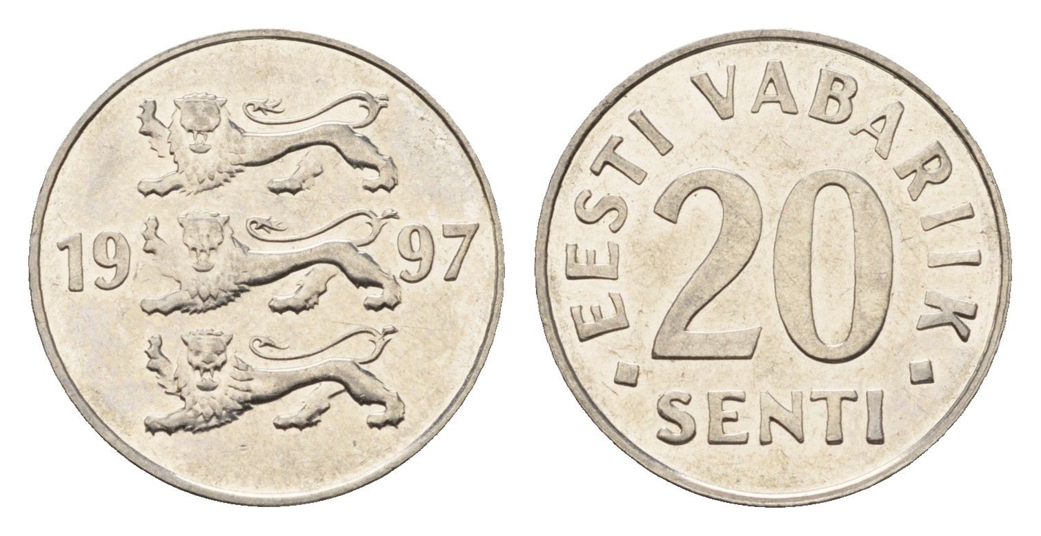 Эстония 20 сентов 1997 KM 23a сталь плакированная никелем UNC 4689-713