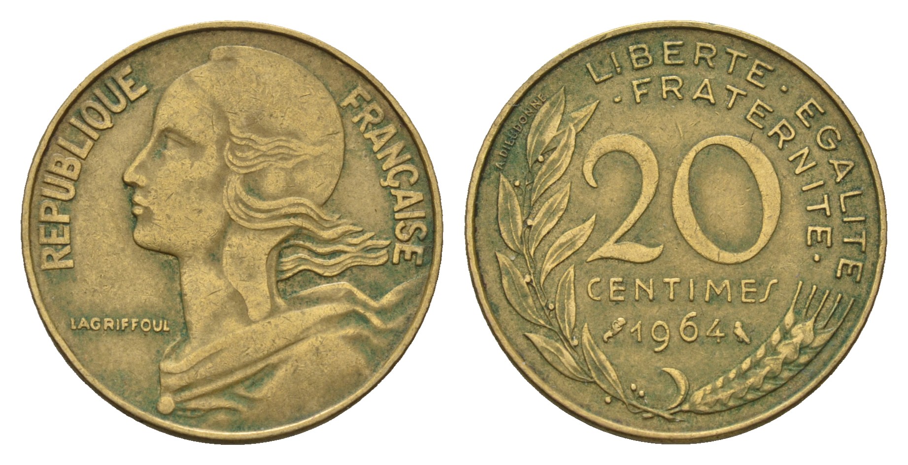 Франция 20 сантимов 1964 тип Marianne KM 930 медь алюминий никель 4681-653