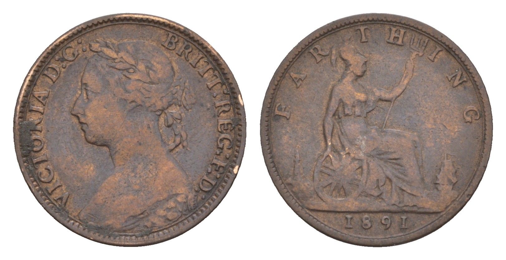 Великобритания 1 фартинг 1891 Виктория (1837-1901) KM 753, Spink 3958 бронза 4658-932