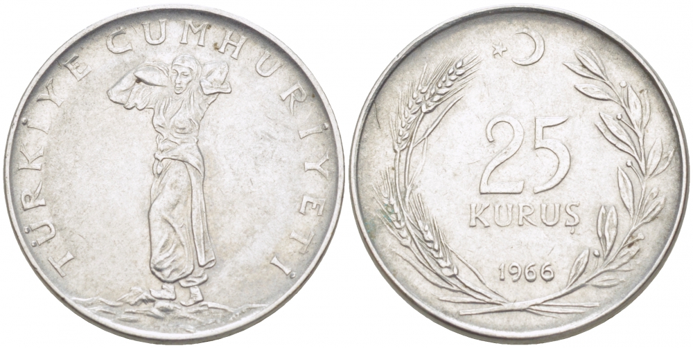 ТУРЦИЯ 25 КУРУШ 1966 KM 892.3 сталь 4529-1153