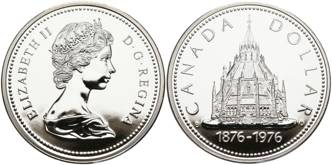 Канада 1 доллар 1976 100 лет библиотеке Парламента (1876-1976) KM 106 серебро UNC 1095-4-54