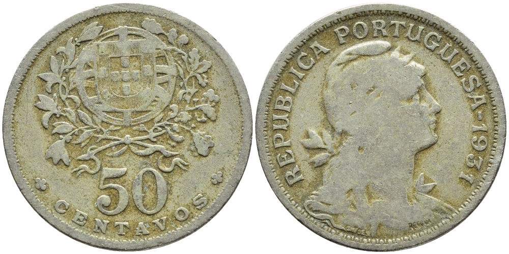 Португалия 50 сентаво 1931 KM 577 медно-никель 4395-821